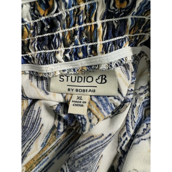 Bobeau Studio B Women Boho Rayon Maxi Skirt Size XL Blue White Boho Slit EUC - Picture 6 of 7